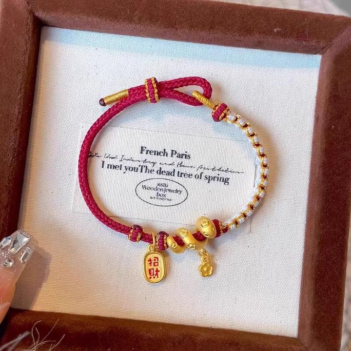 手链女新款手绳黄金色手饰送女友礼物发财编织素款金店同款