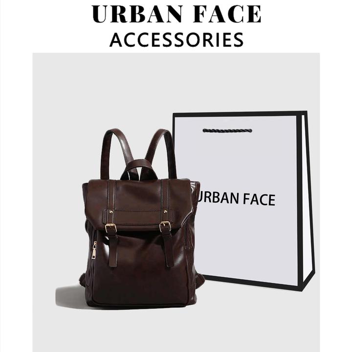 UR软皮复古双肩包2025新款女生剑桥包书包大容量上班通勤电脑背包