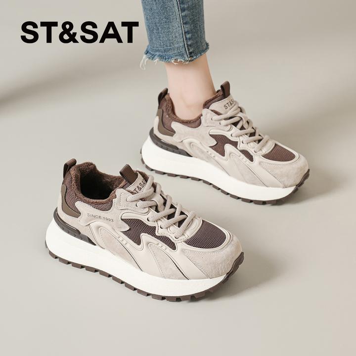 星期六加绒复古休闲鞋女款2025新款冬季保暖棉鞋超火阔腿裤必备鞋