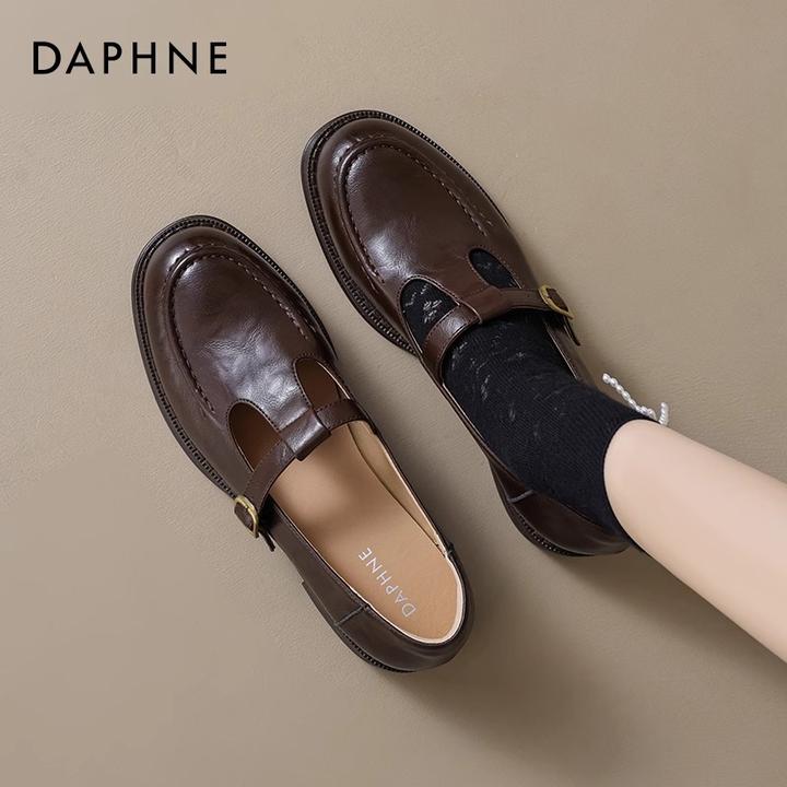 达芙妮棕色乐福鞋女2025新款冬季法式玛丽珍单鞋加绒英伦风小皮鞋