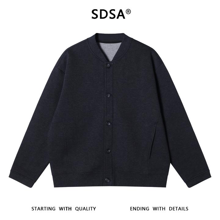 SDSA男士秋冬新款痞帅男装极简风纯色棒球领纽扣开衫卫衣百搭时尚
