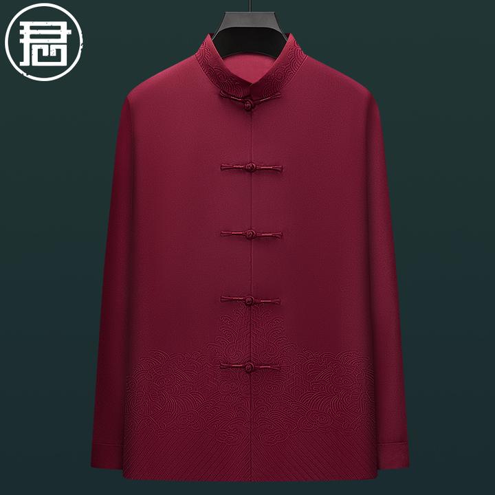 君子企鹅新年刺绣唐装男春秋外套中老年宴会衣服喜爸爸中式婚礼服