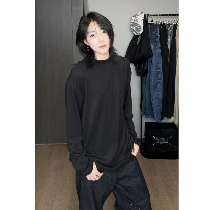纯色德绒半高领打底衫男士秋冬小立领长袖t恤重磅男女修身内搭