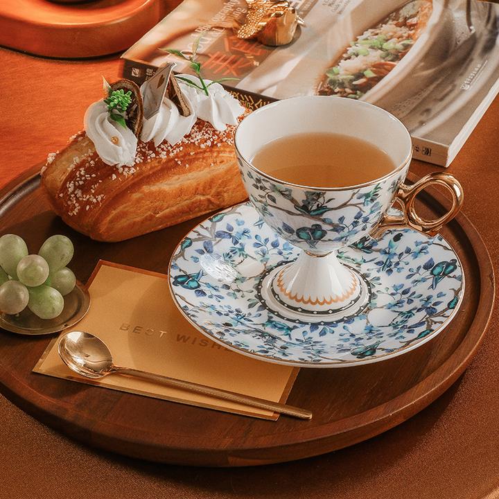 【喜上眉梢】高脚咖啡杯精致骨瓷茶杯水杯复古轻奢杯子
