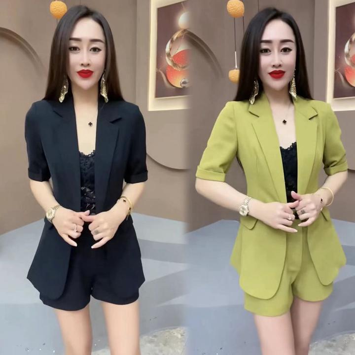 2025年夏季网红爆款韩版休闲时尚短袖小西装套装女西服短裤两件套