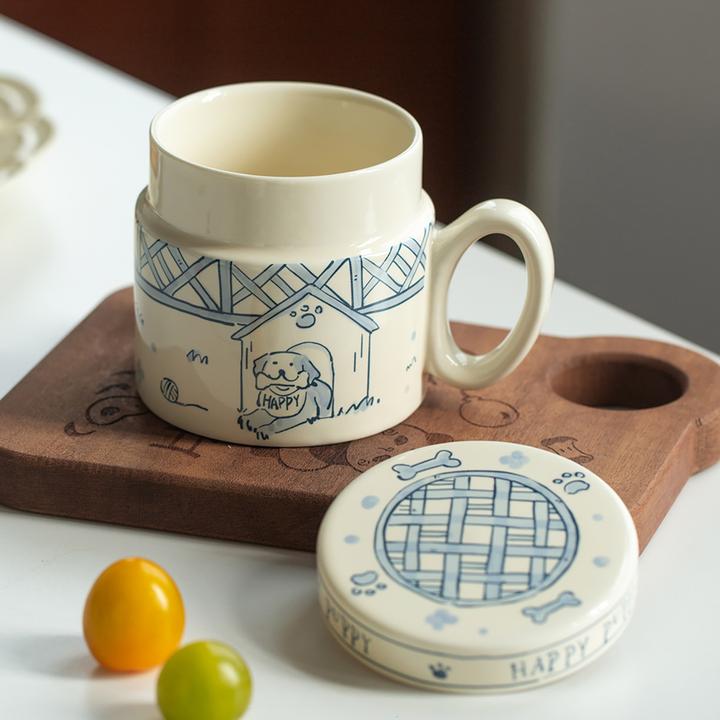 肆月春暖特别好看的拉花咖啡杯可爱小狗陶瓷水杯耐高温喝水杯子