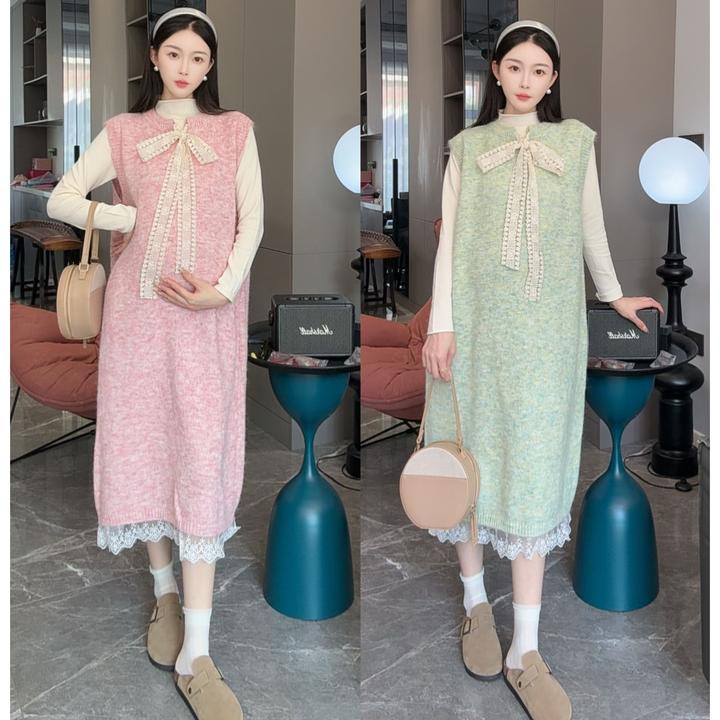 外穿秋冬新款洋气孕妇装森系优质版日式高级感甜美蕾丝拼接马甲裙