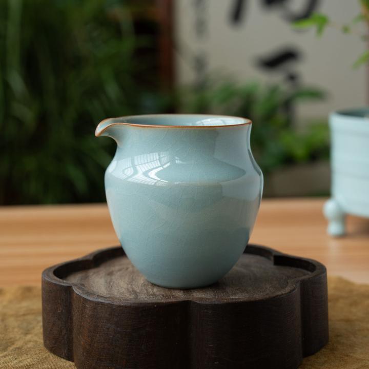 简匠汝窑非遗原矿天青釉开可养折肩公道杯180ml