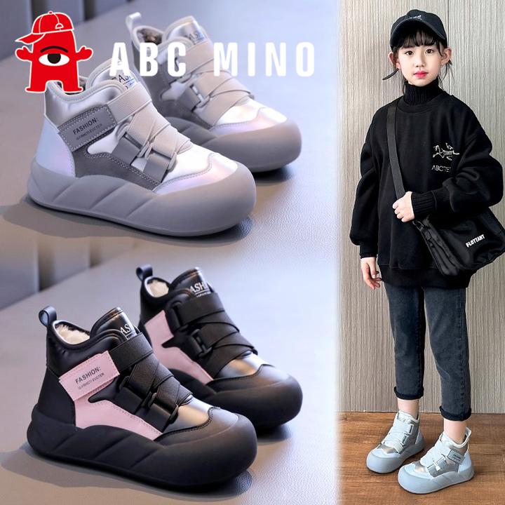 ABC MINO儿童雪地靴2025冬季新款女童加绒加厚大棉鞋防水女孩短靴