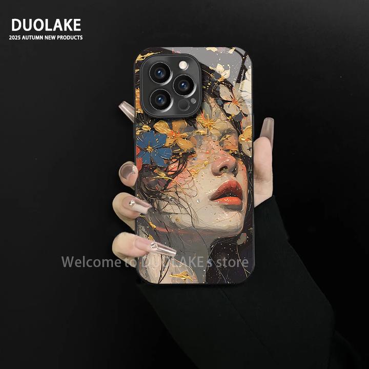 繁花似锦女孩适用苹果vivo华为oppo小米iPhone16电镀玻璃壳手机壳