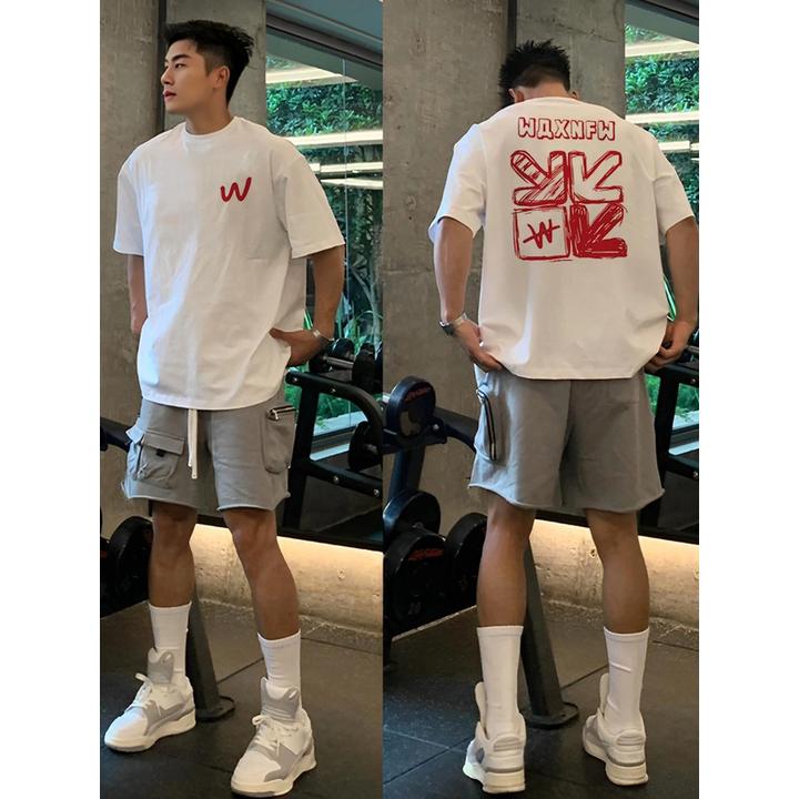 【重磅纯棉】2025爆款短袖T恤美式宽松简约潮流百搭休闲夏季运动ins
