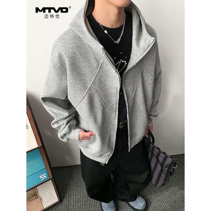 连帽开衫卫衣2025年秋男女同款美式潮牌时尚拼接百搭休闲卫衣外套