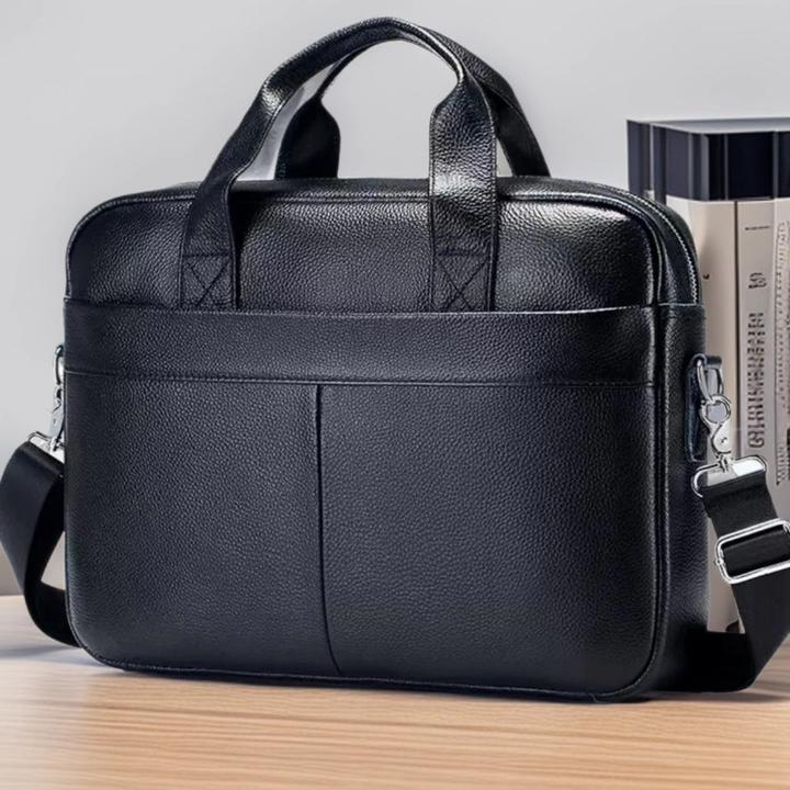 AEAH新款真皮男士手提包软牛皮商务通勤公务包单肩斜挎男士包
