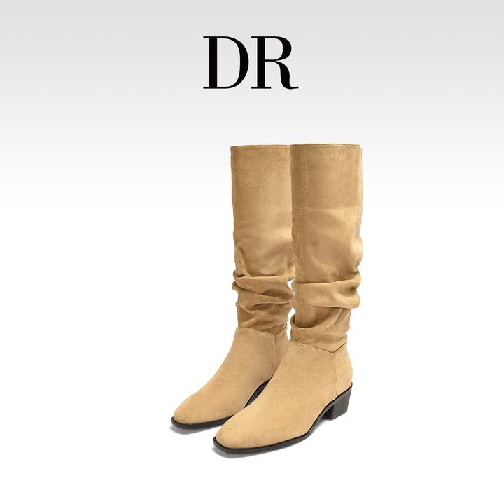 【DR专柜正品】内增高堆堆长筒骑行靴子女2025秋季瘦瘦西部牛仔长靴
