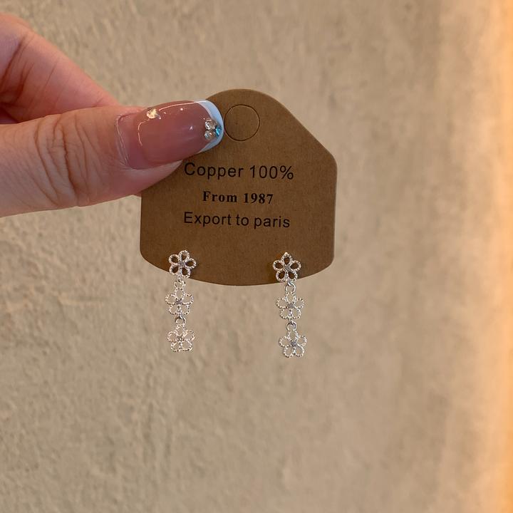 合金耳饰 韩版花朵流苏耳钉女小清新甜美感镂空小花百搭耳饰潮