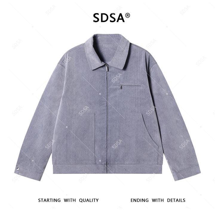 SDSA男士秋冬新款轻奢痞帅男装纯色肌理感翻领拉链外套时尚夹克