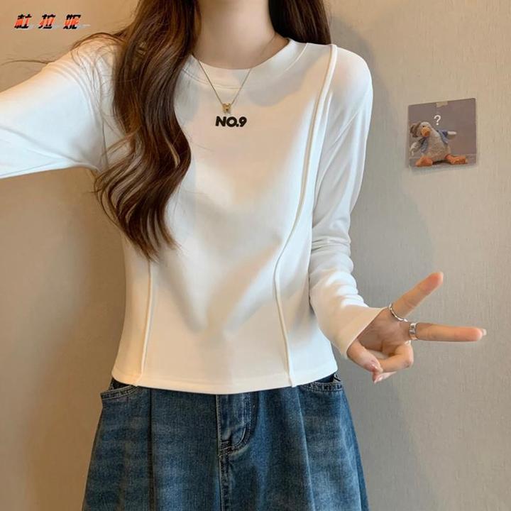 杜拉妮正肩打底衫内搭长袖T恤女士秋季韩版欧货百搭修身圆领上衣