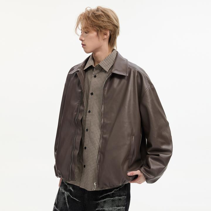 潮牌皮衣外套男痞帅春秋款美式复古机车痞帅飞行员情侣宽松夹克