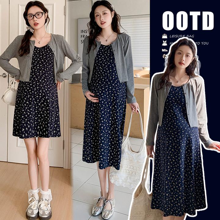 网红洋气孕妇装春夏2025新款洋气碎花吊带裙夏季薄款开衫长袖开衫