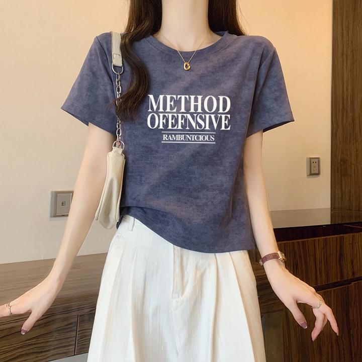 短袖正肩t恤女2025年夏季新款爆款纯棉短款扎染半袖洋气上衣体恤