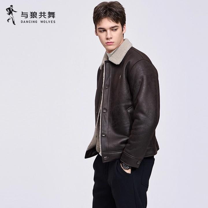 【摇粒绒】与狼共舞翻领夹克男2025年秋冬新款皮感宽松保暖休闲外套