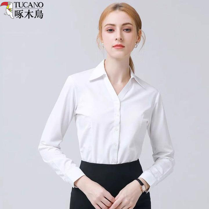 TUCANO/啄木鳥职业装面试工装长袖秋冬季高棉免烫白色衬衫女上衣