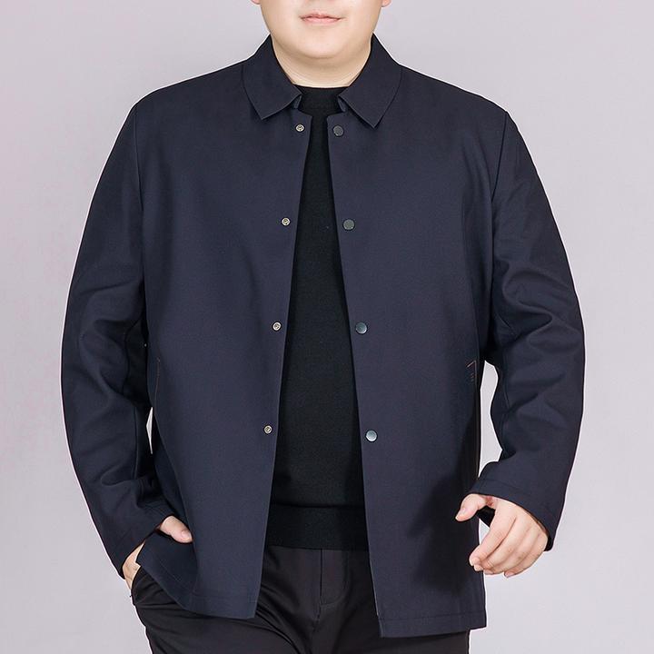男士夹克加肥加大码中老年行政风商务翻领上衣男胖子宽松休闲外套