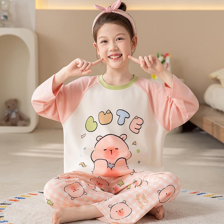 儿童睡衣女童长袖纯棉春秋季中大童公主风女孩宝宝圆领套装可外穿