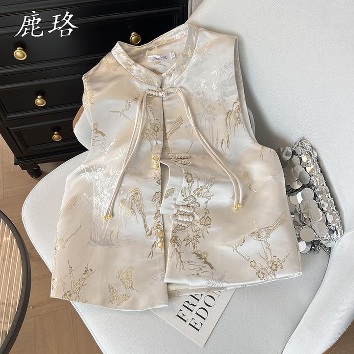 2025早春新款中式复古国风提花立体马甲背心女款盘扣国潮马夹上衣