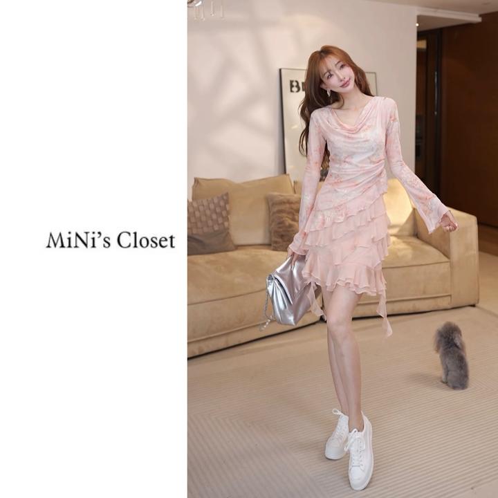 【MiNi推荐】2025新款法式纯欲气质荷叶边长袖高级感裙子套装JE2142