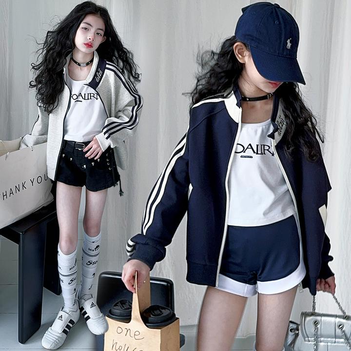 女童外套春秋款2025新款小女孩秋季针织棒球服立领休闲洋气大童潮