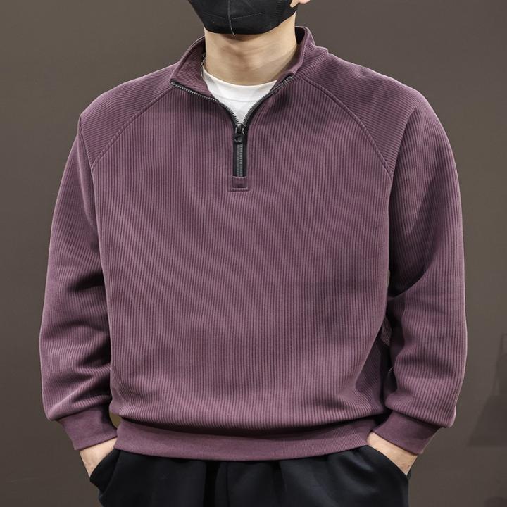 仓石一树秋冬季美式卫衣男士2025新款加绒宽松半拉链立领长袖体恤