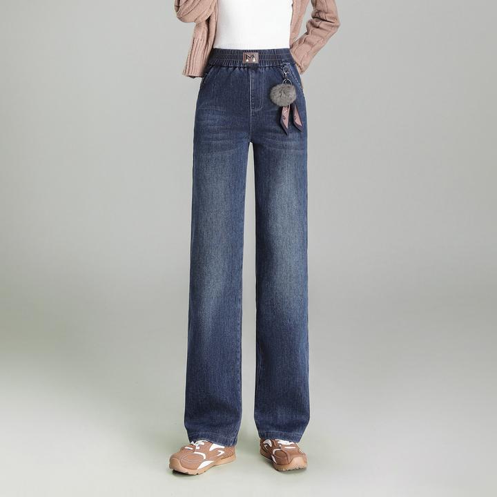 高弹直筒裤厚款女高腰冬季牛仔裤秋冬春秋宽松裤子阔腿牛仔显瘦