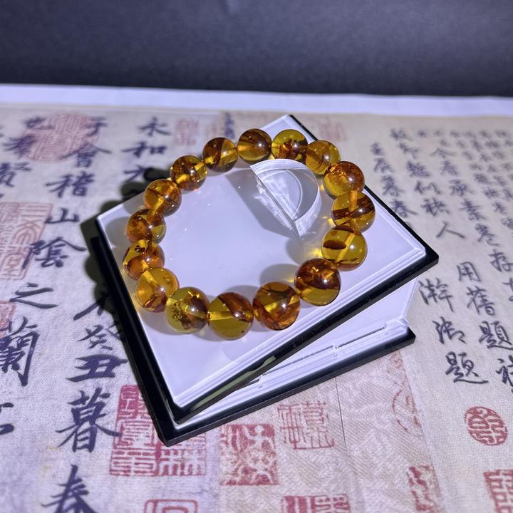 【爆款】聚宝盆净水级花.珀正品圆珠单圈手链男女同款