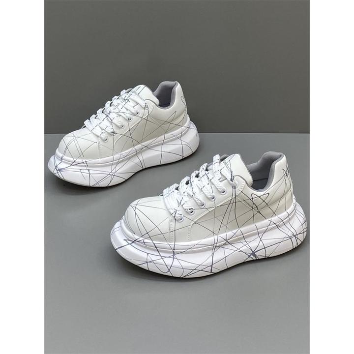 Bambetel男鞋新款小众设计涂鸦休闲鞋百搭潮小白鞋厚底增高板鞋面