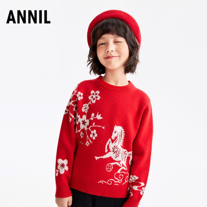 安奈儿女童圆领长袖针织衫2026春新款