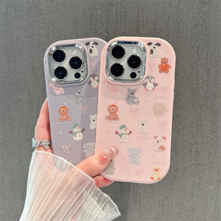 卡通适用苹果OPPO荣耀华为小米vivo防摔15pro/16promax银框手机壳