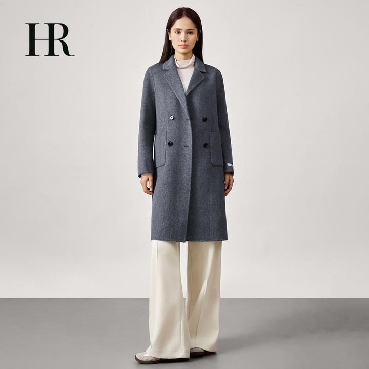 【HR赫莲娜】100%绵羊毛长袖毛呢外套秋冬翻领通勤法式双面呢-