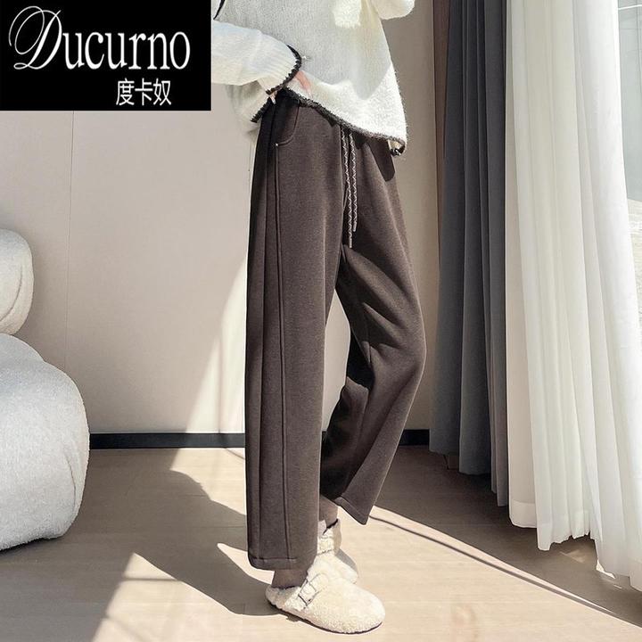 毛呢裤子女秋冬季2025新款长裤宽松百搭高腰直筒休闲裤显瘦萝卜裤