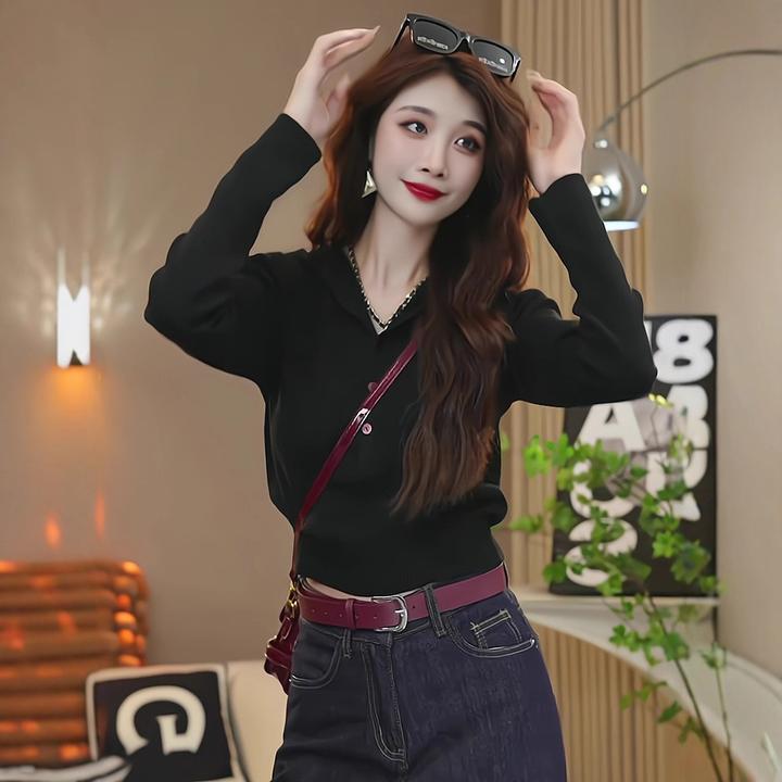 安可拉红连帽毛衣秋冬女2025新款软糯针织衫小个子短款上衣百搭