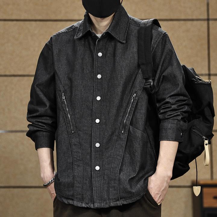 美式复古高级感仿牛仔长袖衬衫男士2025秋季新款潮流工装夹克外套