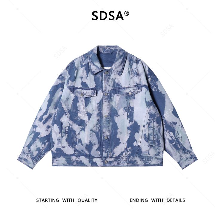 SDSA男士秋冬新款痞帅男装潮牌扎染牛仔翻领羽绒服外套百搭时尚