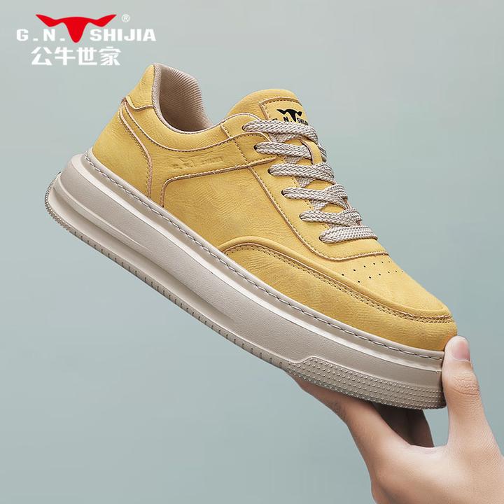 公牛世家男鞋秋季新款厚底板鞋男士轻便休闲鞋通勤欧若风百搭潮鞋