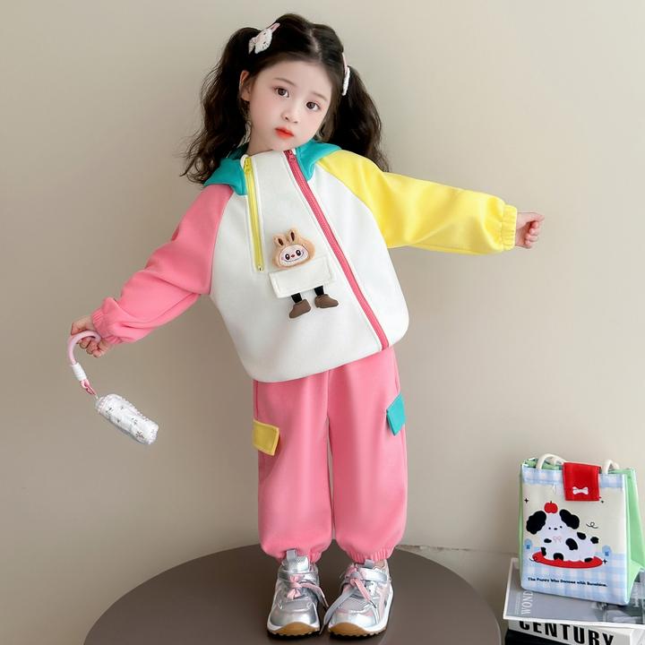 女童套装春装2025新款洋气儿童春秋装连帽宝宝运动两件套网红秋季