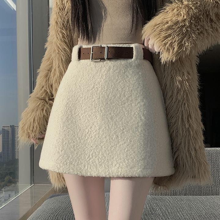 羊毛卷半身裙女秋冬小个子高腰a字防走光辣妹包臀减龄短裙子新款
