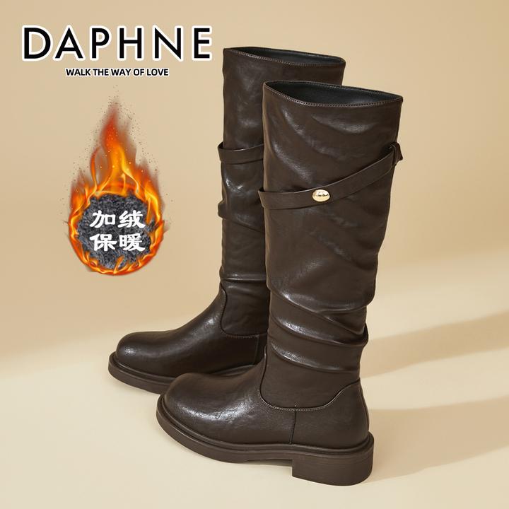 达芙妮美拉德堆堆靴女2025冬季新款粗跟厚底骑士靴西部长筒靴女