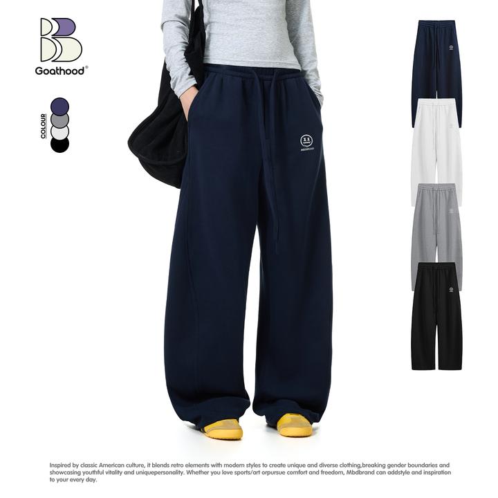 小恶魔垂感宽松bf慵懒风运动卫裤秋季直筒阔腿情侣休闲弯刀裤长裤