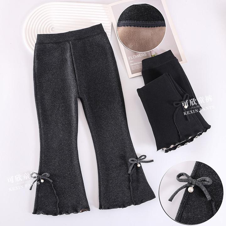 克重550中厚 冬款女童加绒打底裤外穿时尚休闲蝴蝶结弹力喇叭裤