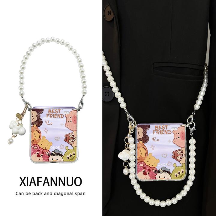 适用华为荣耀magicvflip2手机壳折叠屏防摔透明女带挂绳链条卡通