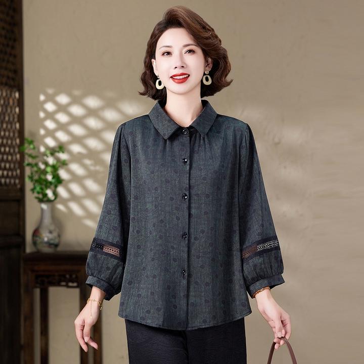 中老年衬衫时尚休闲女装宽松上衣妈妈春夏新款外套显瘦衬衣小衫
